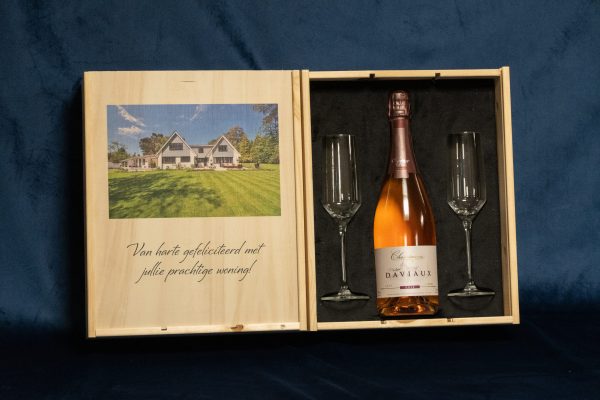 Champagne Philippe Daviaux Rose Houten giftset.